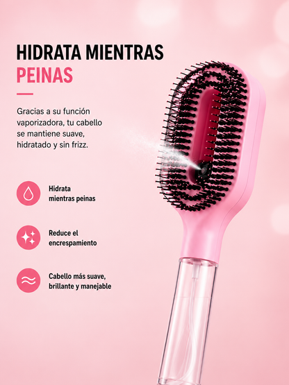 Cepillo Pulverizador 2 en 1 con Difusor de Agua – Desenreda y Masajea sin Tirones