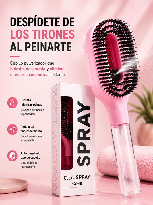 Cepillo Pulverizador 2 en 1 con Difusor de Agua – Desenreda y Masajea sin Tirones